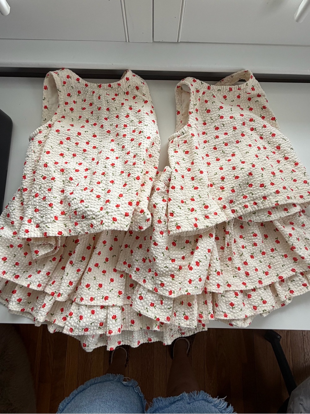 Hanna Andersson Cream Smocked Shorts with Red Floral Print